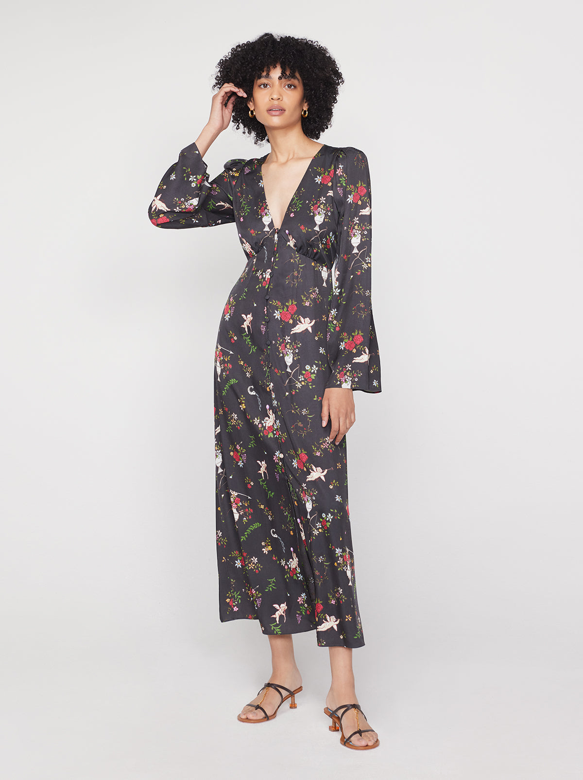 Dolores Black Cherub Print Dress KITRI Studio