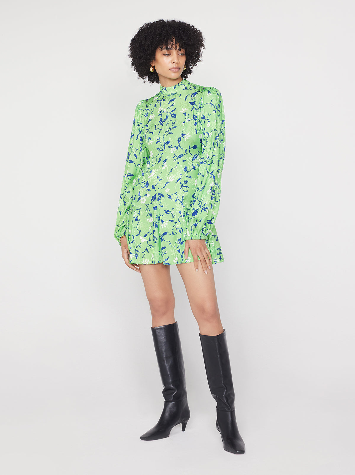 Doretta Green Vine Print Mini Dress