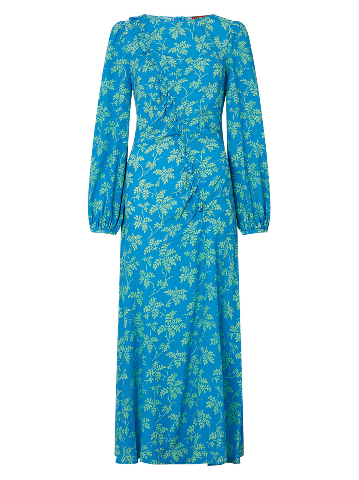 Dorothy Blue Vintage Leaf Print Shirred Dress By KITRI Studio