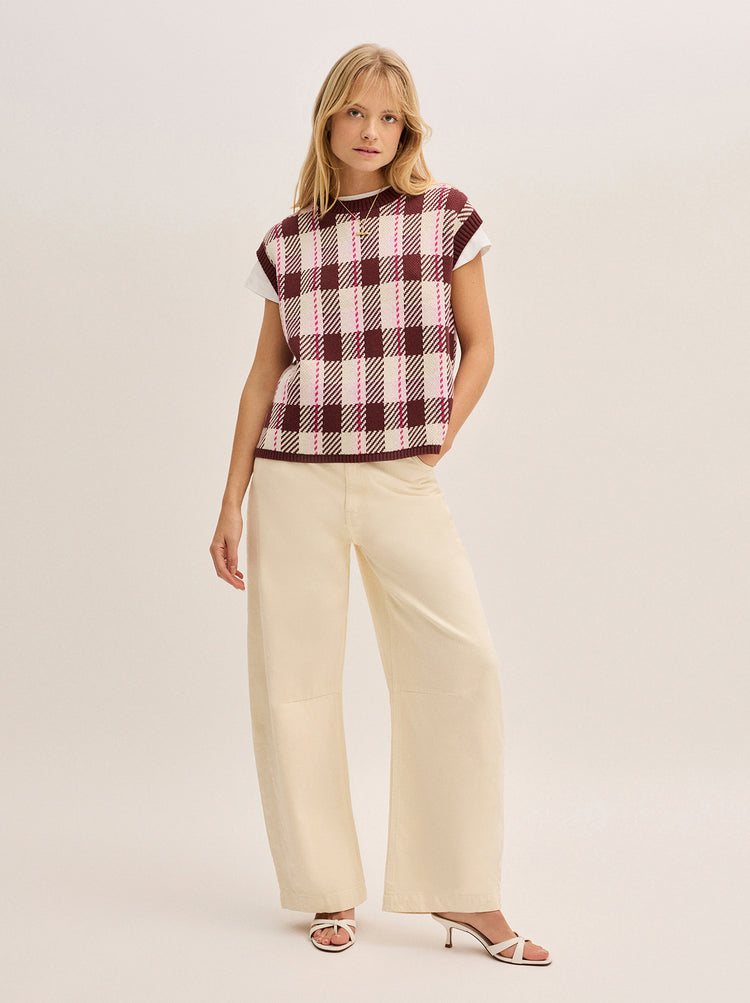 Dree Pink Check Vest By KITRI Studio
