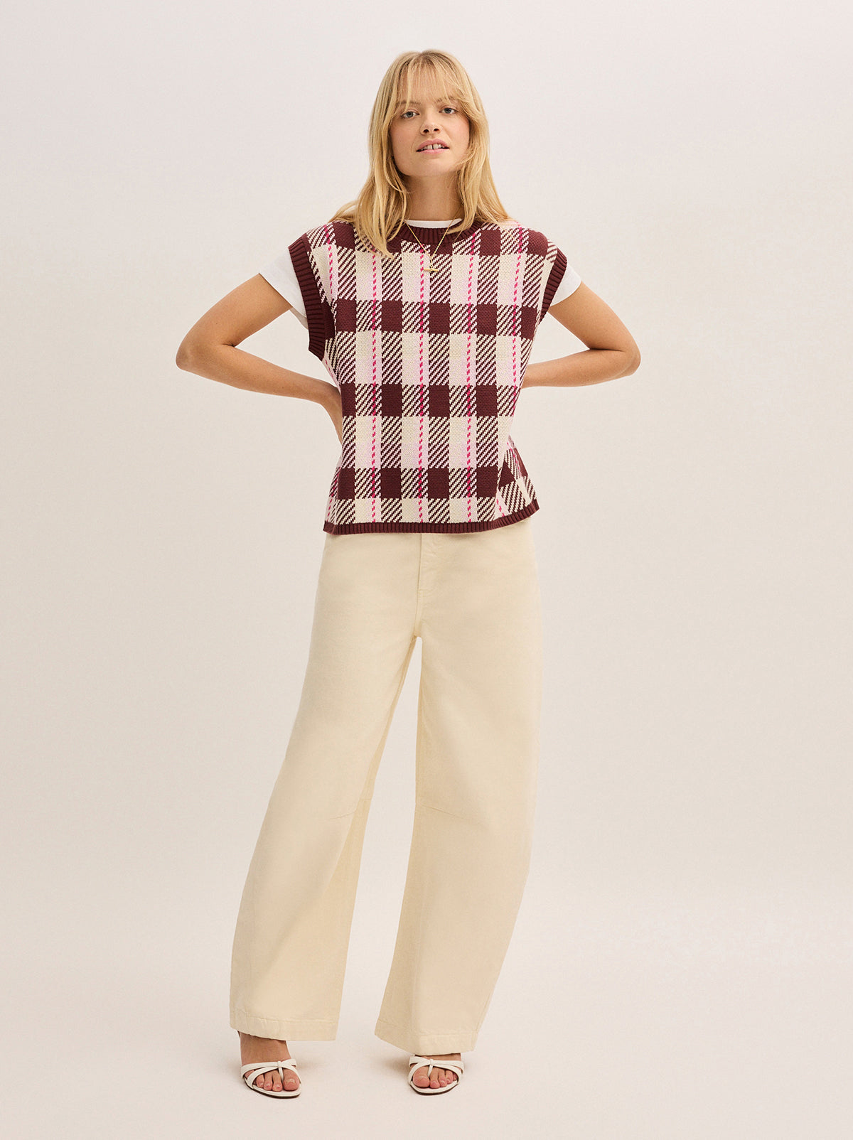 Dree Pink Check Vest By KITRI Studio