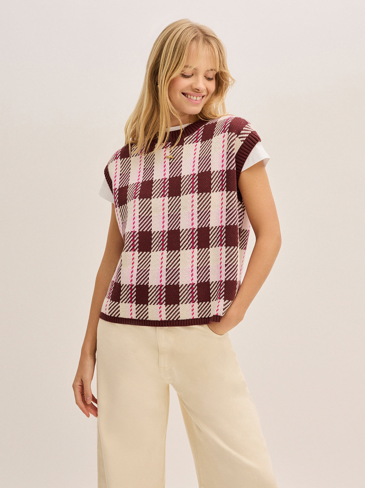 Dree Pink Check Vest By KITRI Studio