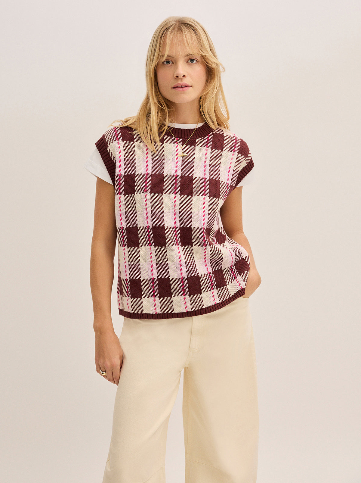 Dree Pink Check Vest | KITRI Studio
