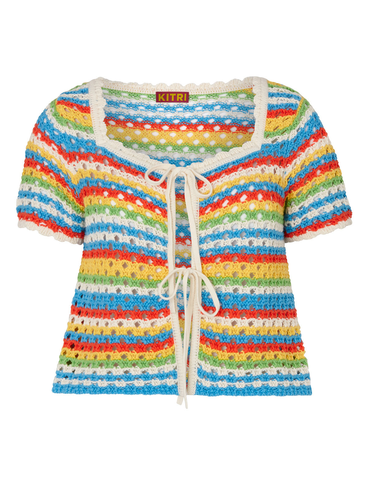 Drew Blue Stripe Crochet Knit Short Sleeve Cardigan By KITRI Studio