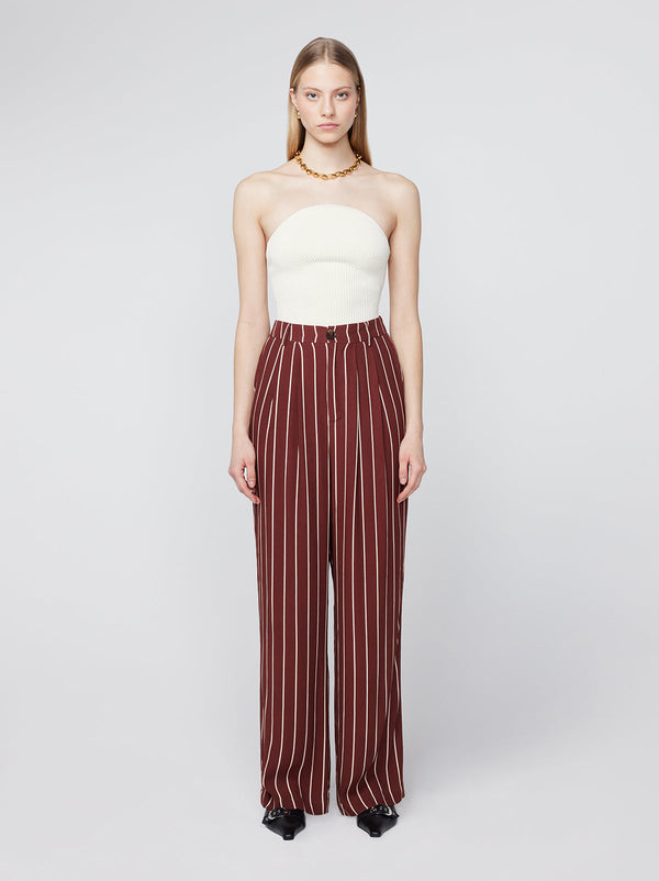 Edith Mocha Stripe Wide-Leg Trousers