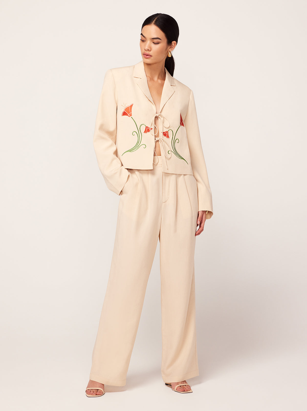 Edith Sand Pleated Front Trousers By KITRI Studio