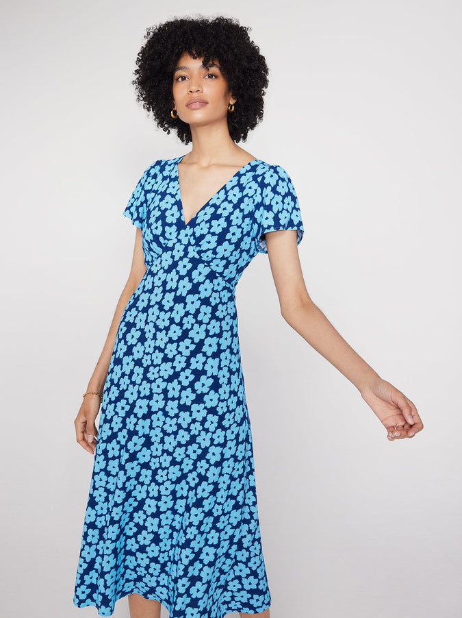 Effie Blue Blurred Floral Midi Dress | KITRI Studio