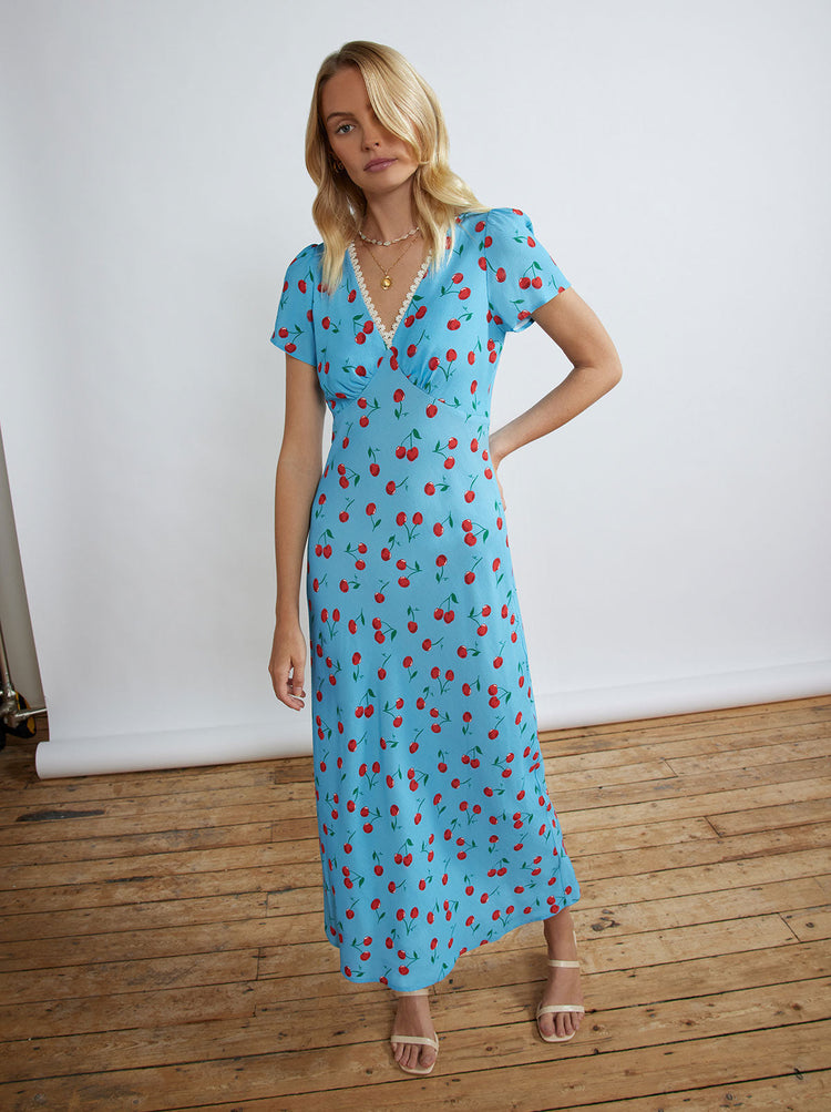 Effie Blue Cherry Midi Dress By KITRI Studio