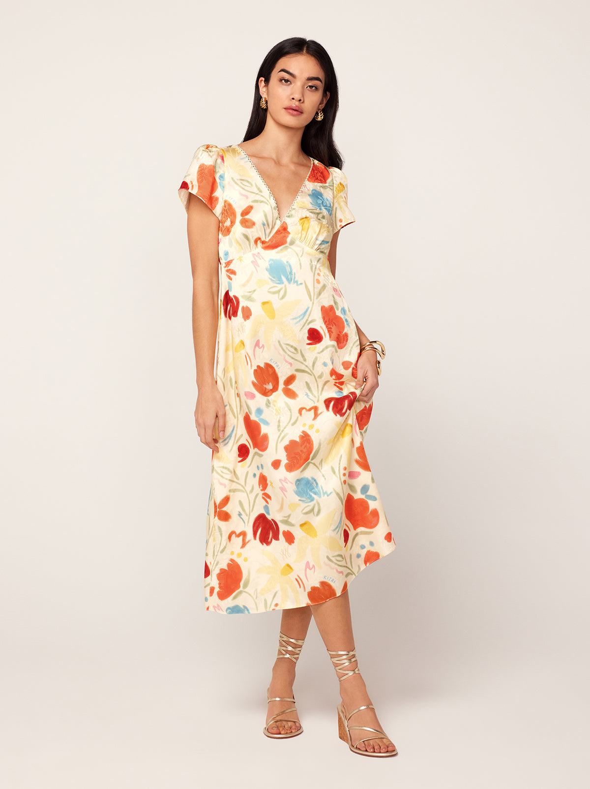 Effie Pastel Floral Jacquard Midi Dress | KITRI Studio