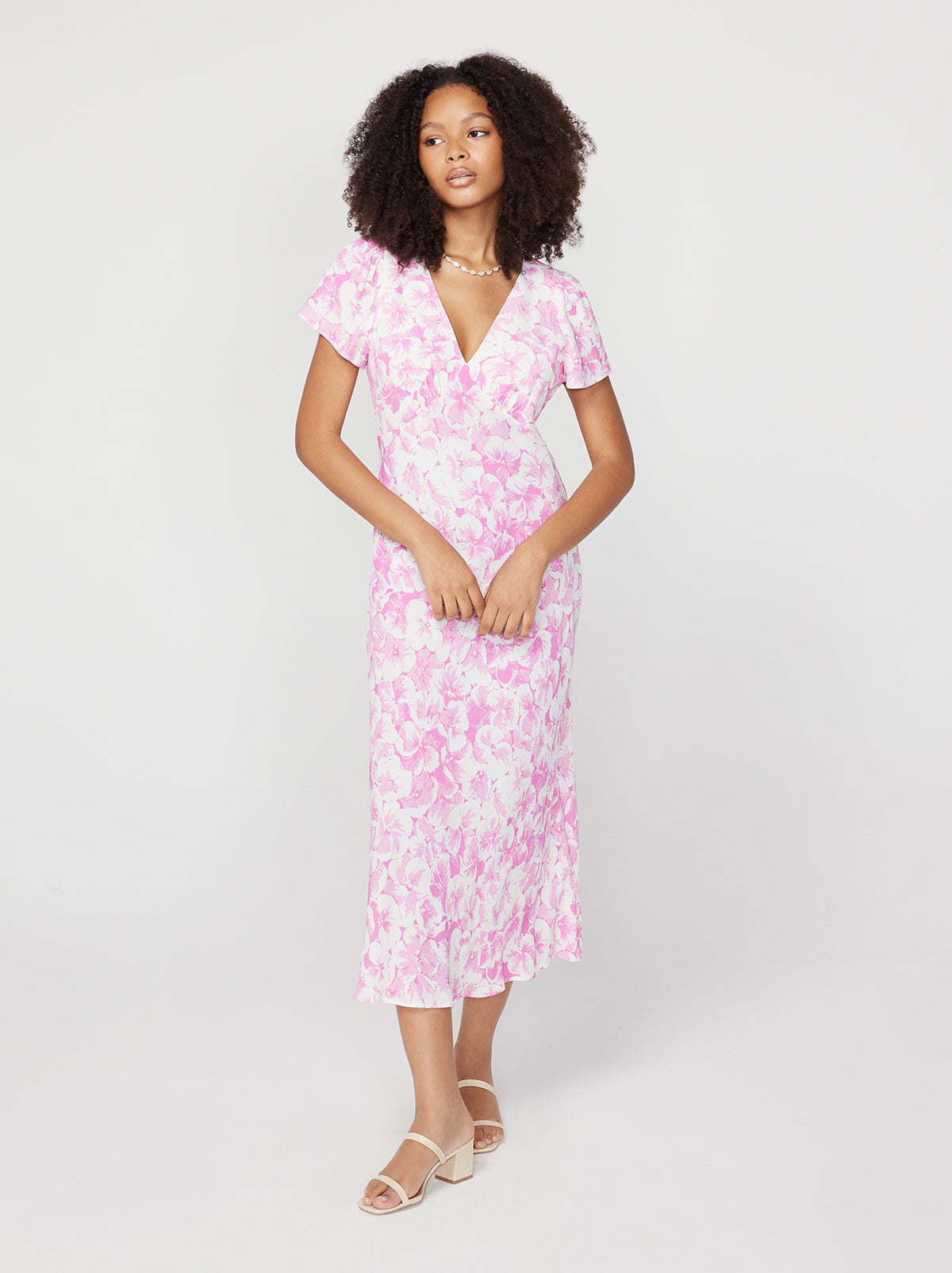 Effie Pink Pansy Print Midi Dress By KITRI Studio