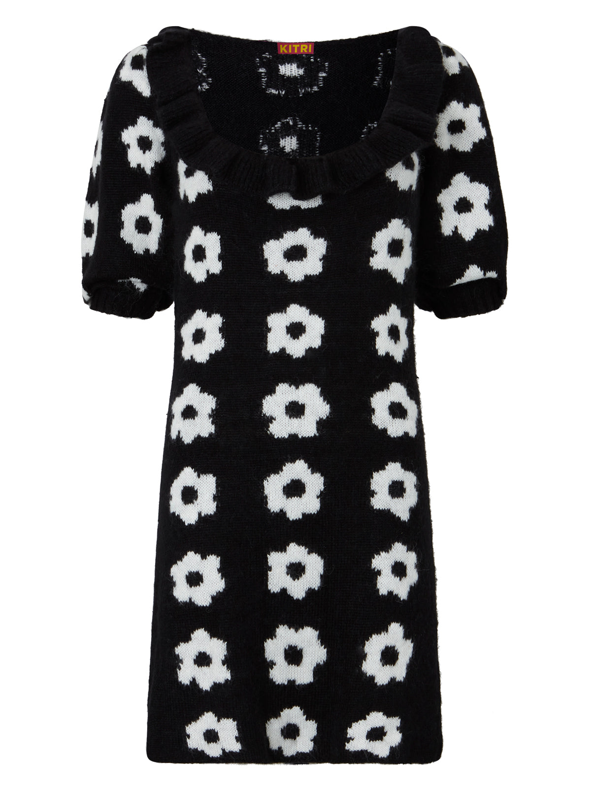 Eleni Black Tiled Floral Alpaca Knit Mini Dress