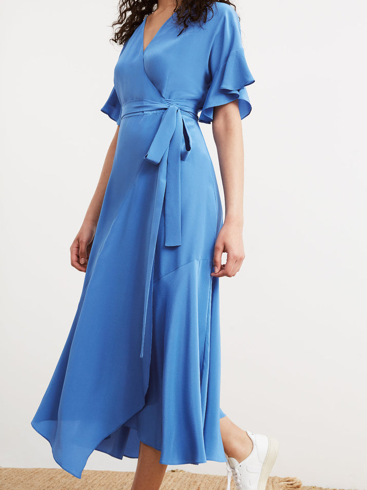 Eliana Blue Silk Wrap Dress | Women's Wrap Dresses | KITRI