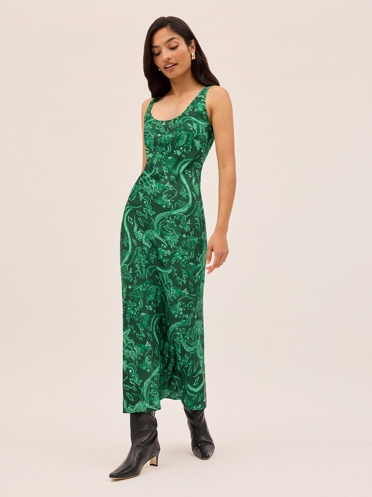 Elise Green Phoenix Print Dress By KITRI Studio