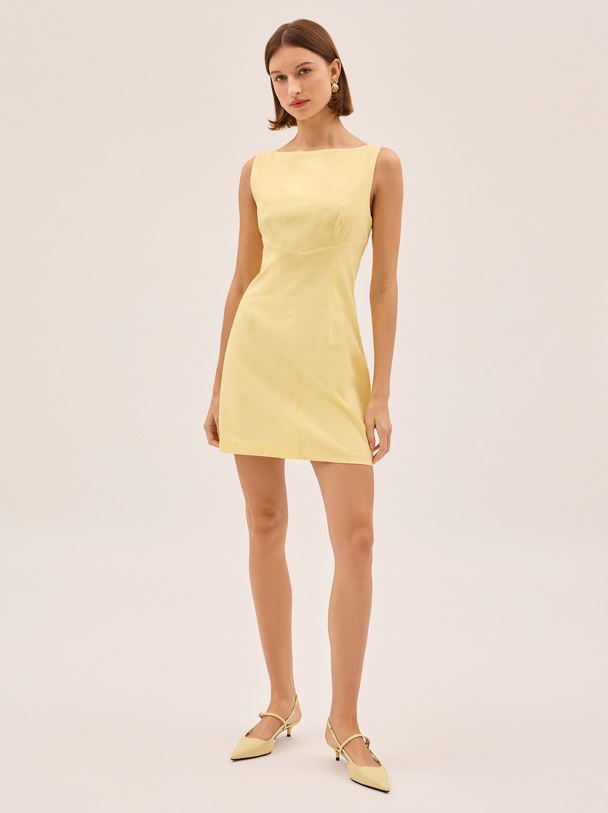 Elodie Pastel Yellow Cotton Linen Mini Dress By KITRI Studio