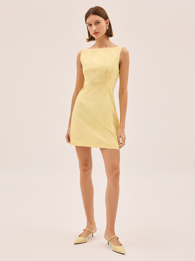 Elodie Pastel Yellow Cotton Linen Mini Dress By KITRI Studio