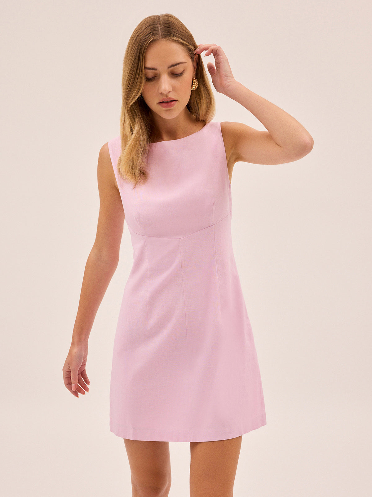 Elodie Pink Cotton Linen Mini Dress | KITRI Studio Elodie Pink Cotton Linen Mini Dress | KITRI Studio