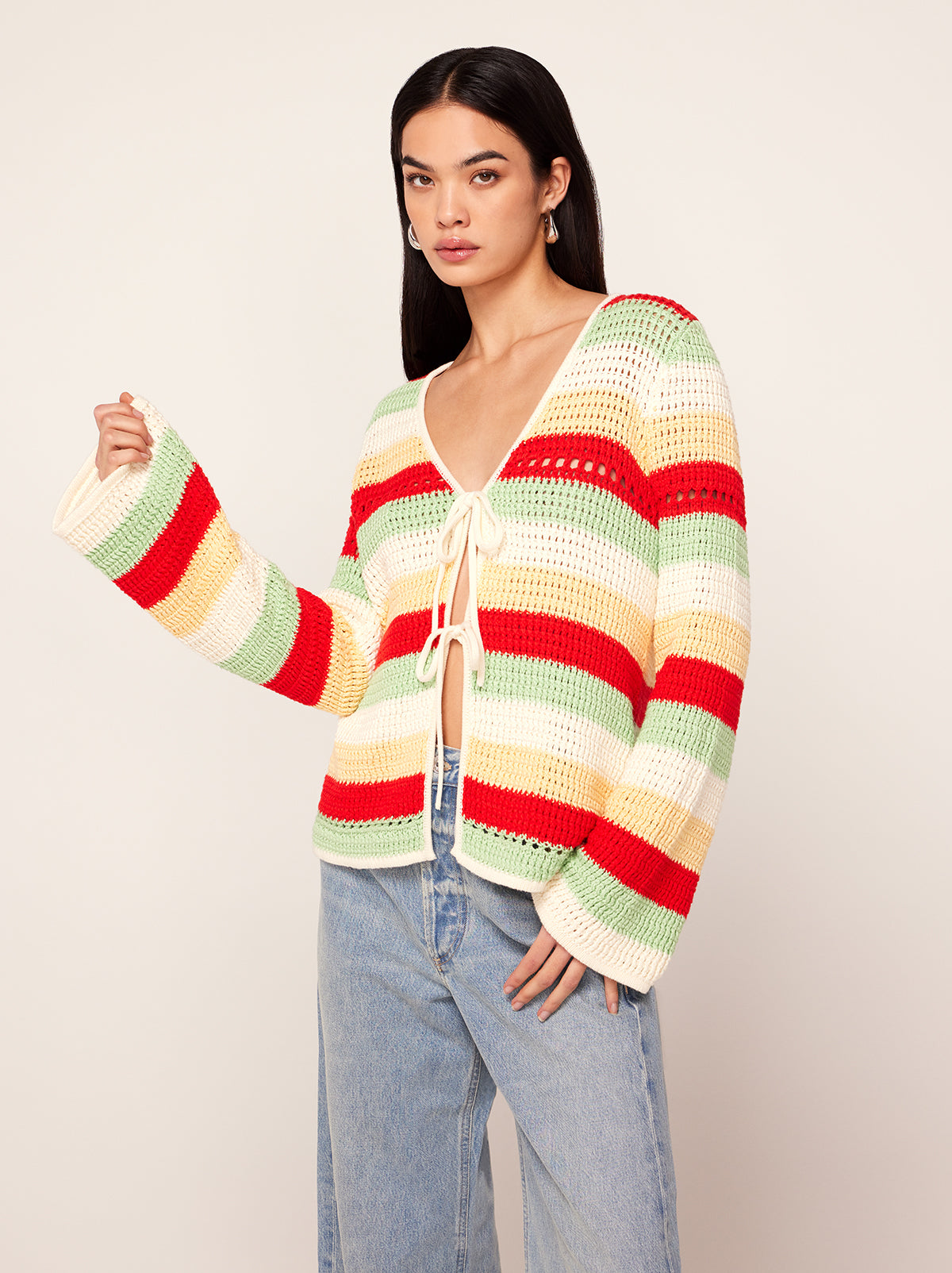 Elsie Mixed Stripe Crochet Knit Cardigan By KITRI Studio