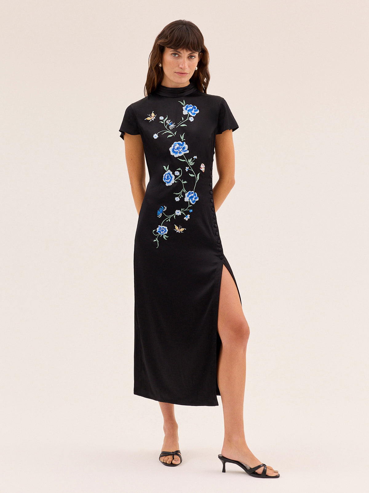 Elspeth Black Satin Embroidered Dress By KITRI Studio