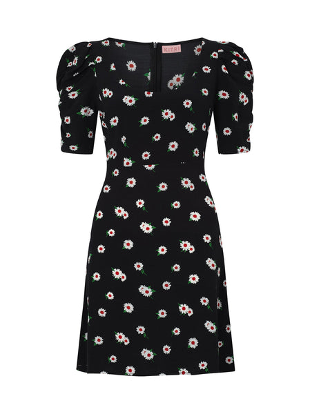 Emily Black Daisy Print Mini Dress | KITRI