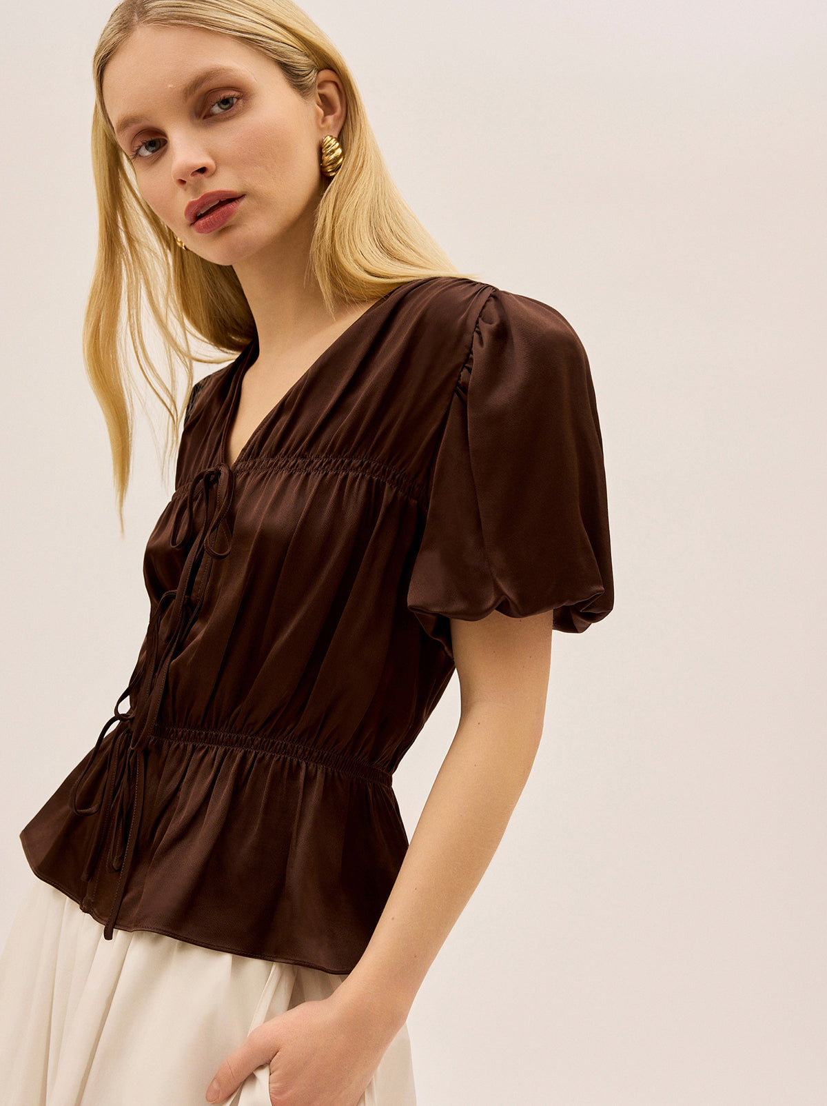 Emma Chocolate Satin Top By KITRI Studio