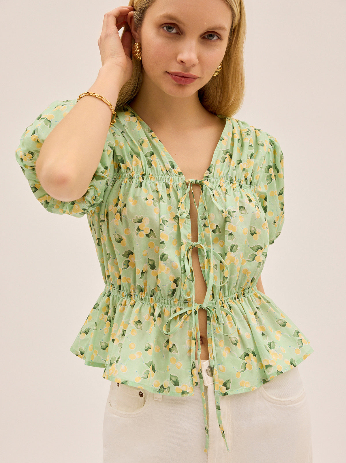 Emma Green Cherry Print Top By KITRI Studio