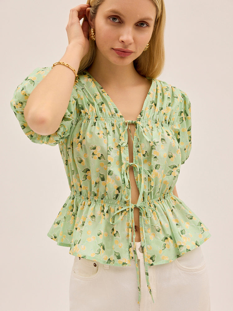 Emma Green Cherry Print Top By KITRI Studio