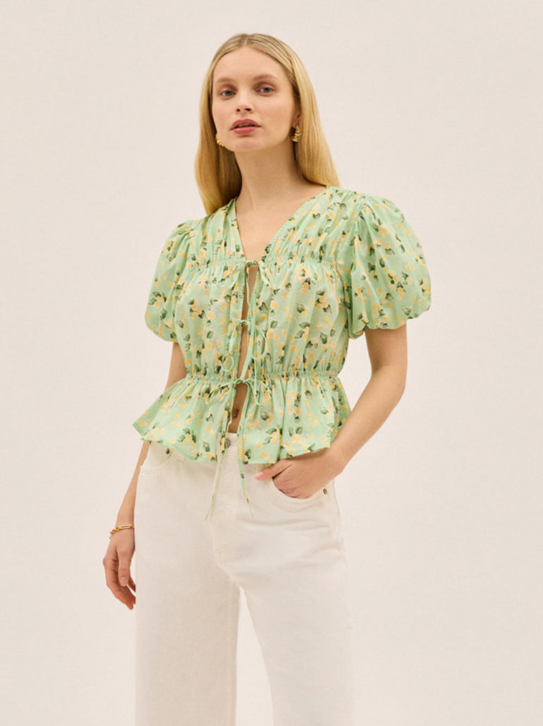 Emma Green Cherry Print Top By KITRI Studio