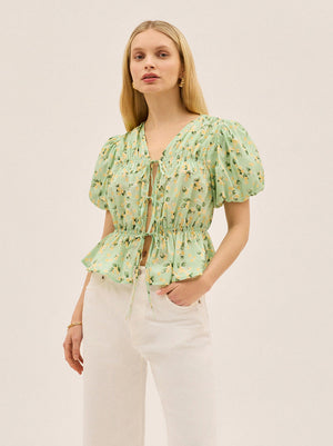 Emma Green Cherry Print Top By KITRI Studio