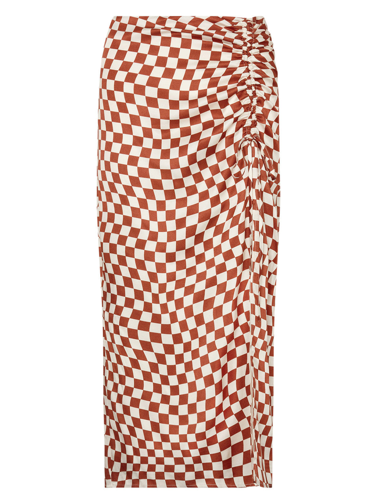 Emmeline Brown Wavy Checker Midi Skirt By KITRI Studio