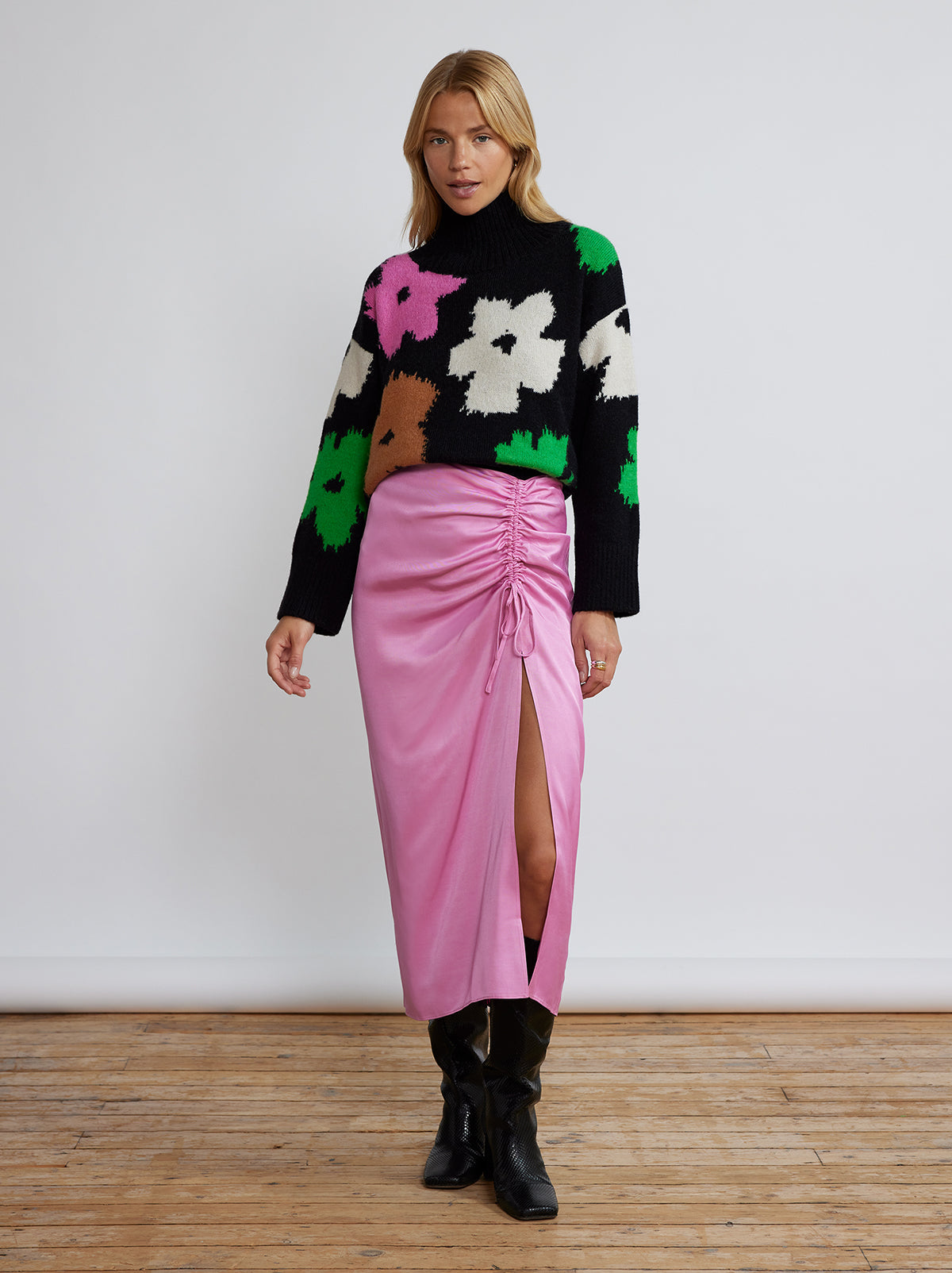 Emmeline Pink Ruched Skirt by KITRI Studio