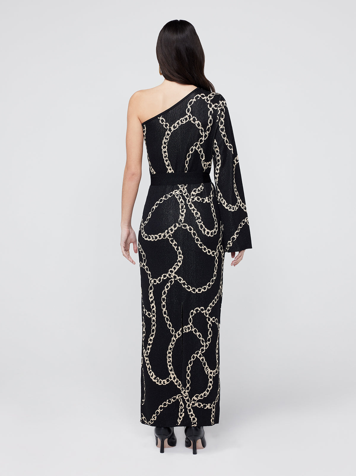 Esme Black Chain Lurex Knit One Shoulder Dress