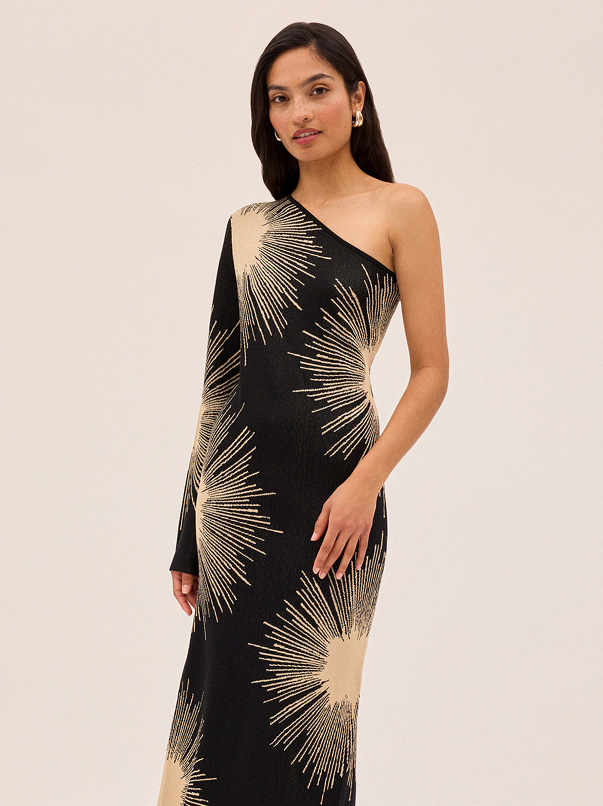 Esme Sunburst Lurex One Shoulder Dress By KITRI Studio