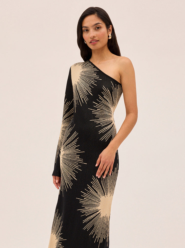 Esme Sunburst Lurex One Shoulder Dress By KITRI Studio