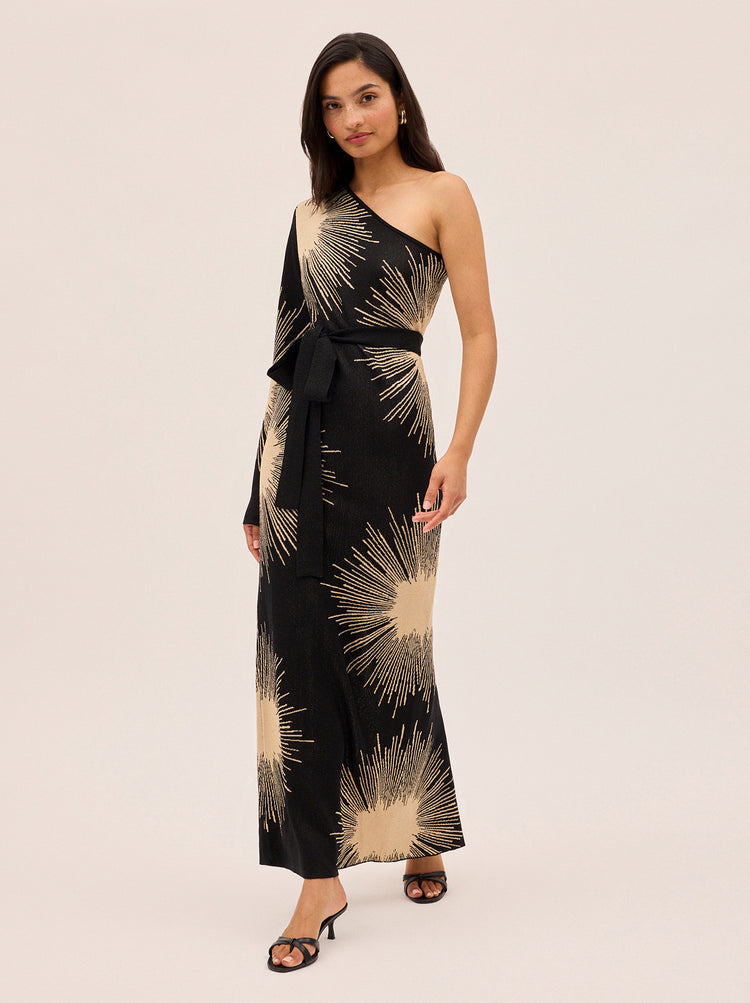 Esme Sunburst Lurex One Shoulder Dress By KITRI Studio