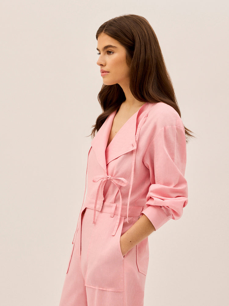 Esther Pink Cotton Linen Jumpsuit By KITRI Studio