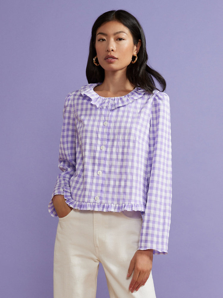 Everly Lilac Check Seersucker Top By KITRI Studio