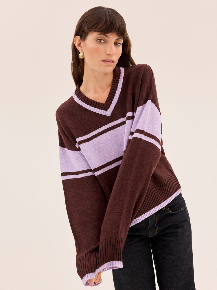 Everly V-Neck Striped Jumper By KITRI Studio