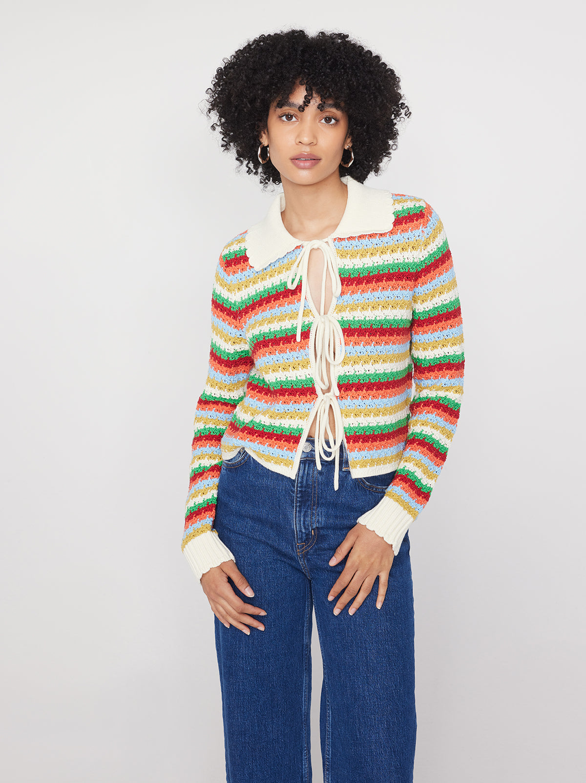 Evie Blue Multi Crochet Knit Cardigan | KITRI Studio