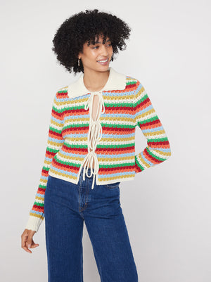 Evie Blue Multi Crochet Knit Cardigan By KITRI Studio