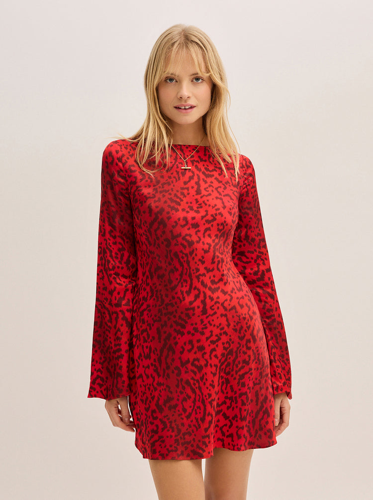 Faye Red Leopard Print Mini Dress By KITRI Studio