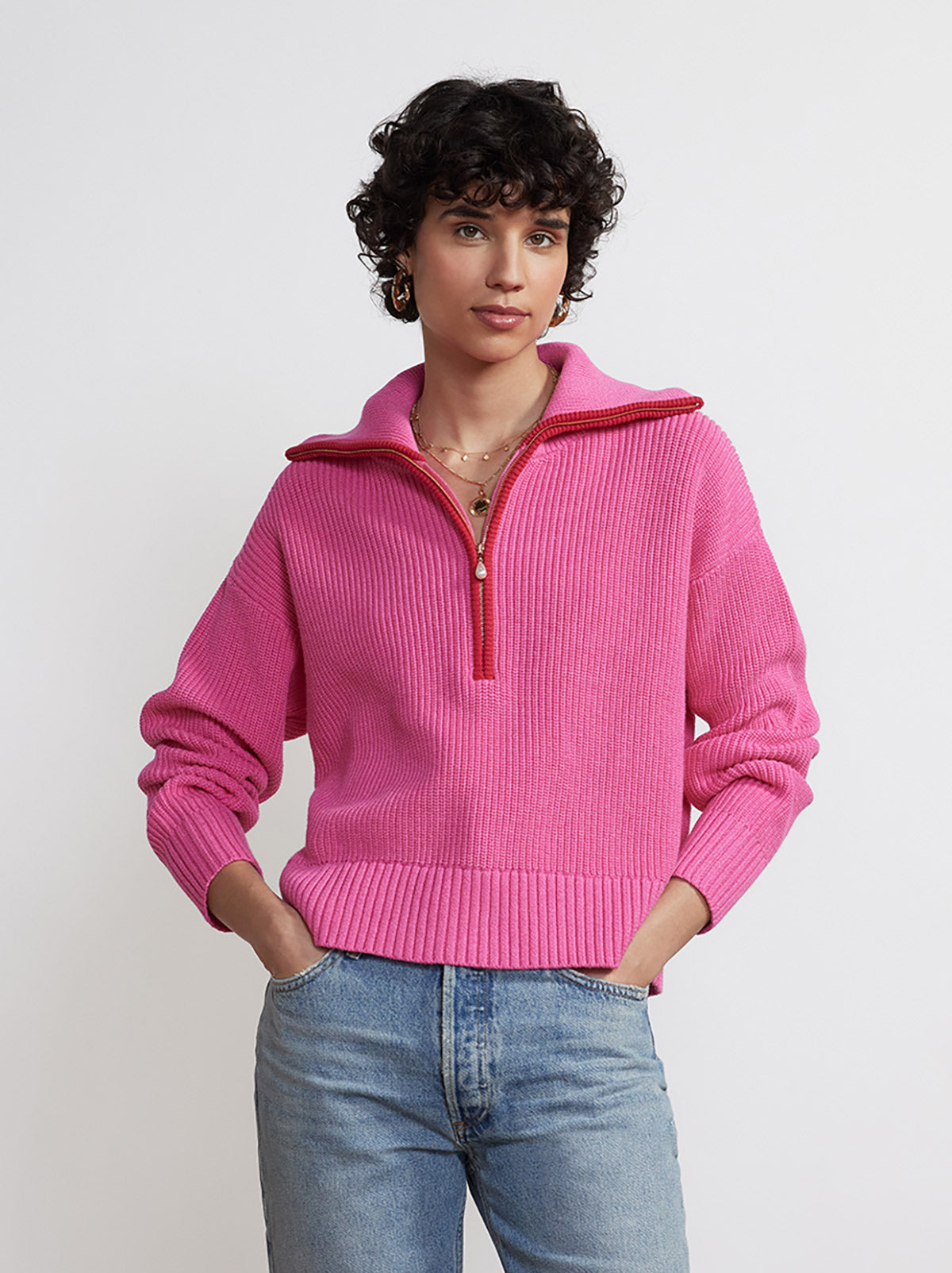 Fern Pink Half-Zip Sweater By KITRI Studio