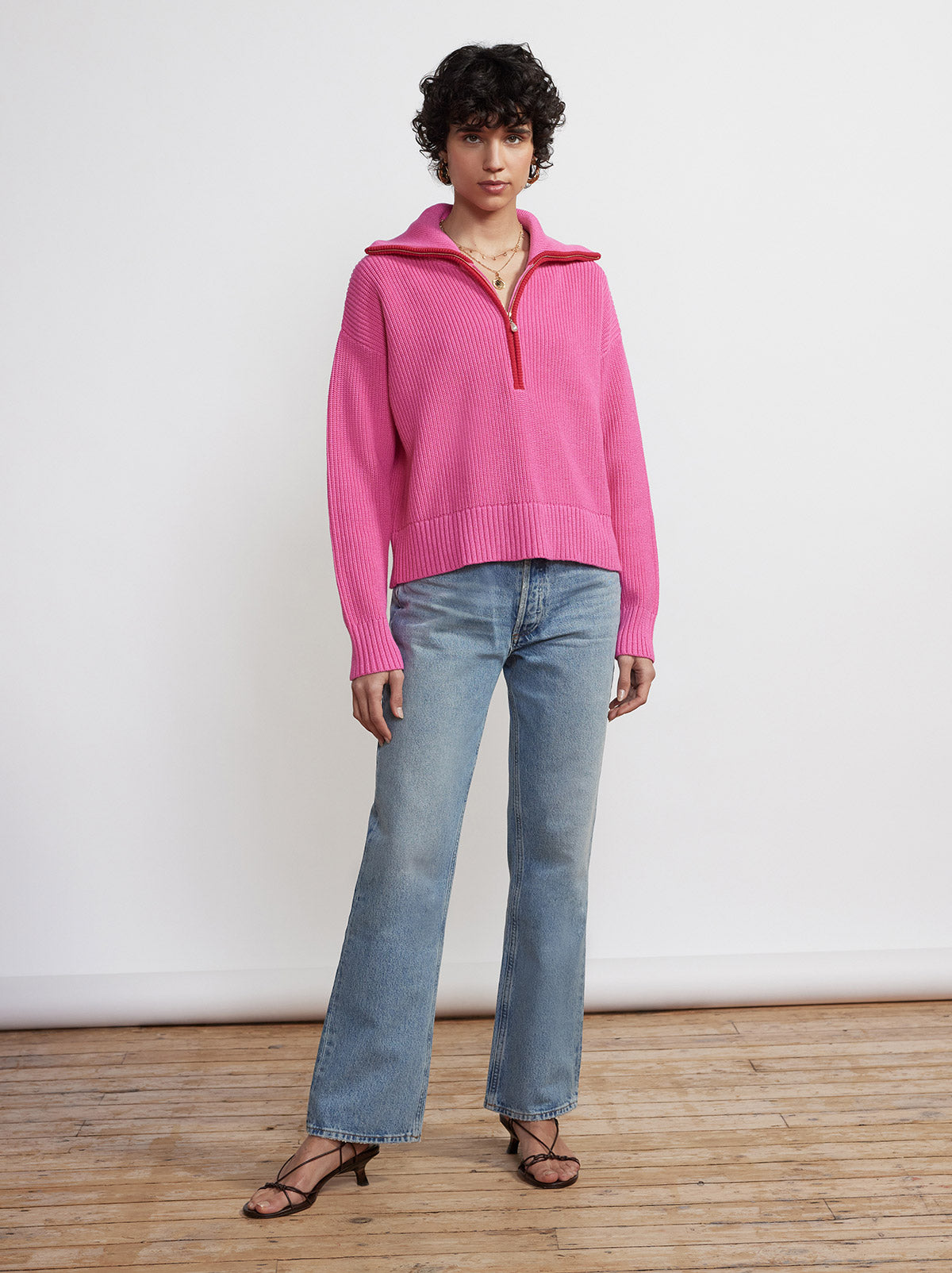 Fern Pink Half-Zip Sweater By KITRI Studio