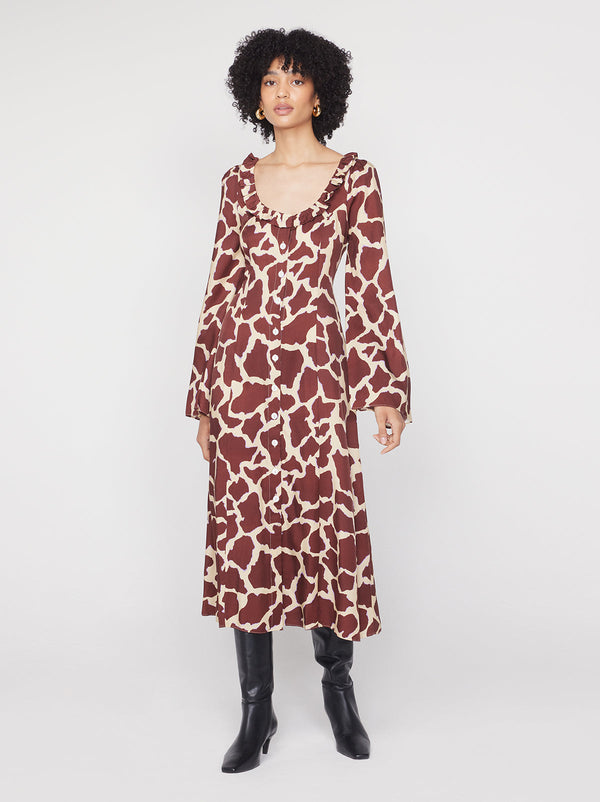 Flora Giraffe Print Midi Dress