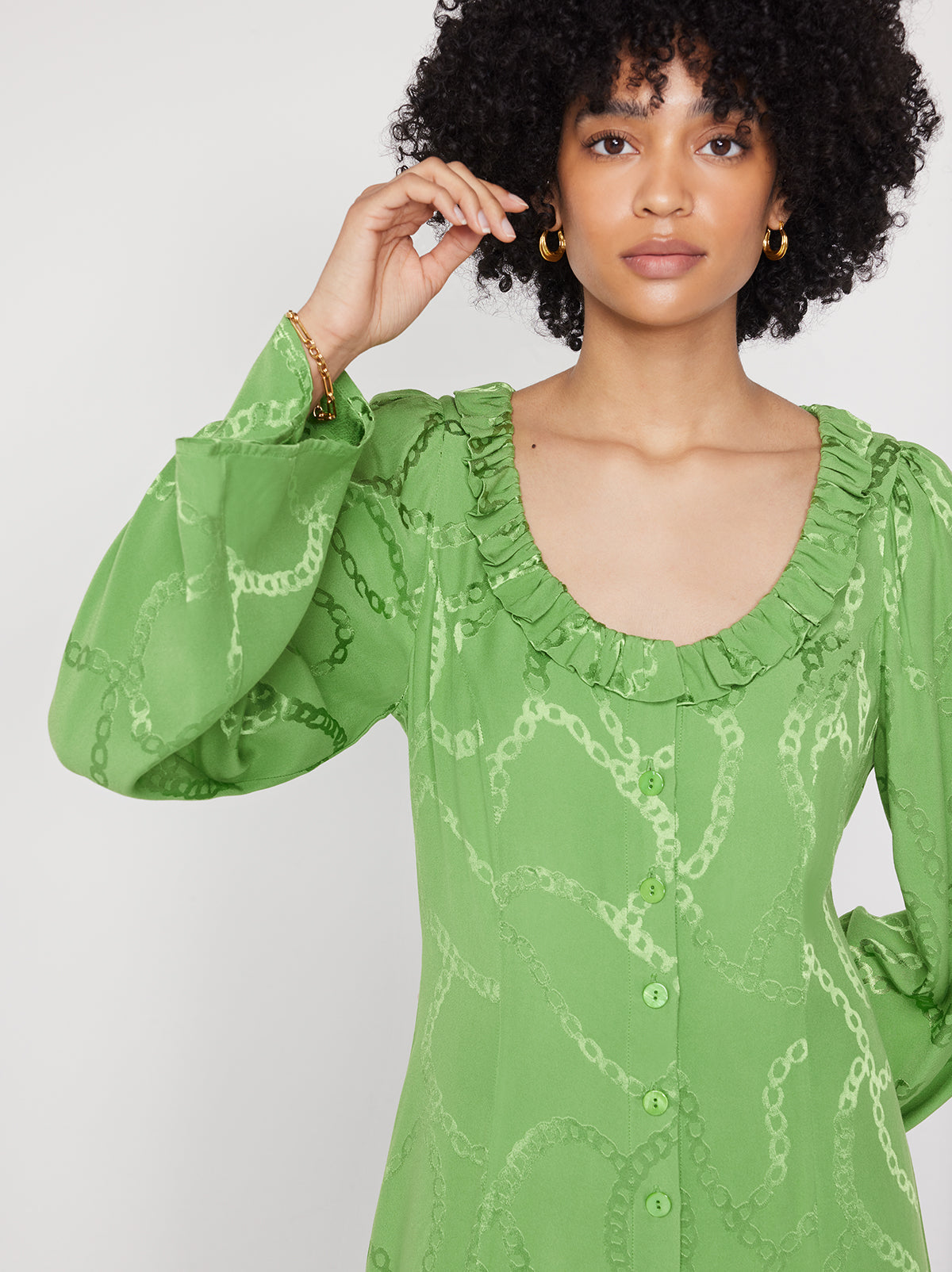 Flora Green Chain Jacquard Midi Dress
