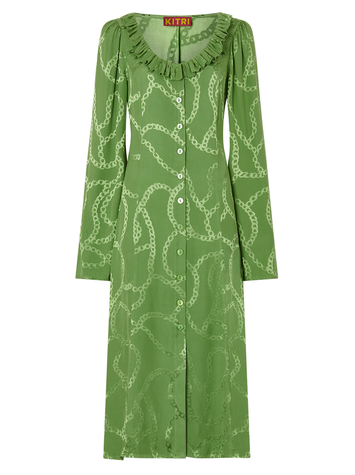 Flora Green Chain Jacquard Midi Dress | KITRI Studio