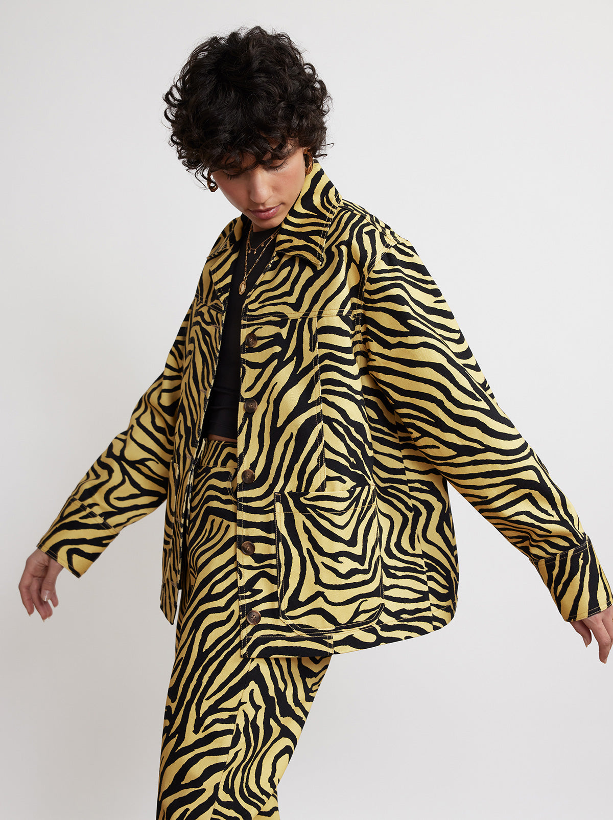 Frankie Yellow Zebra Print Cotton Twill Jacket by KITRI Studio