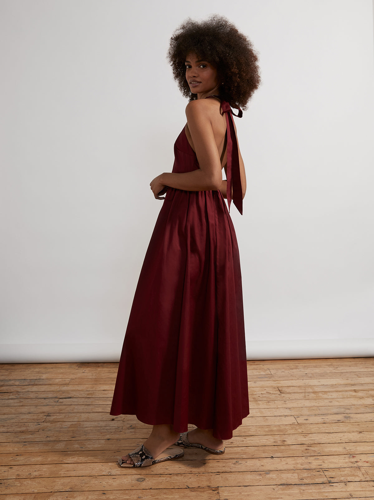 Freya Burgundy Halter Neck Maxi Dress By KITRI Studio