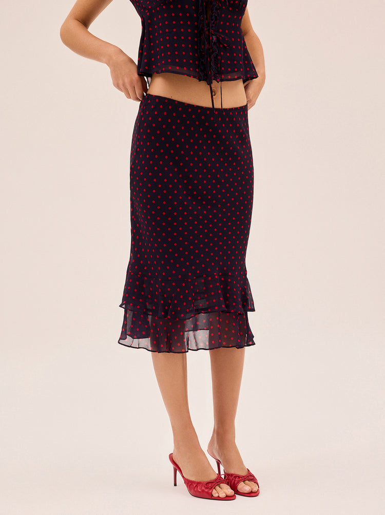 Freya Navy Pin Dot Print Skirt By KITRI Studio