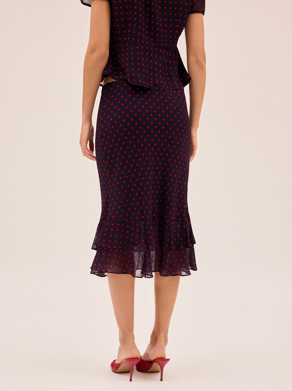 Freya Navy Pin Dot Print Skirt By KITRI Studio
