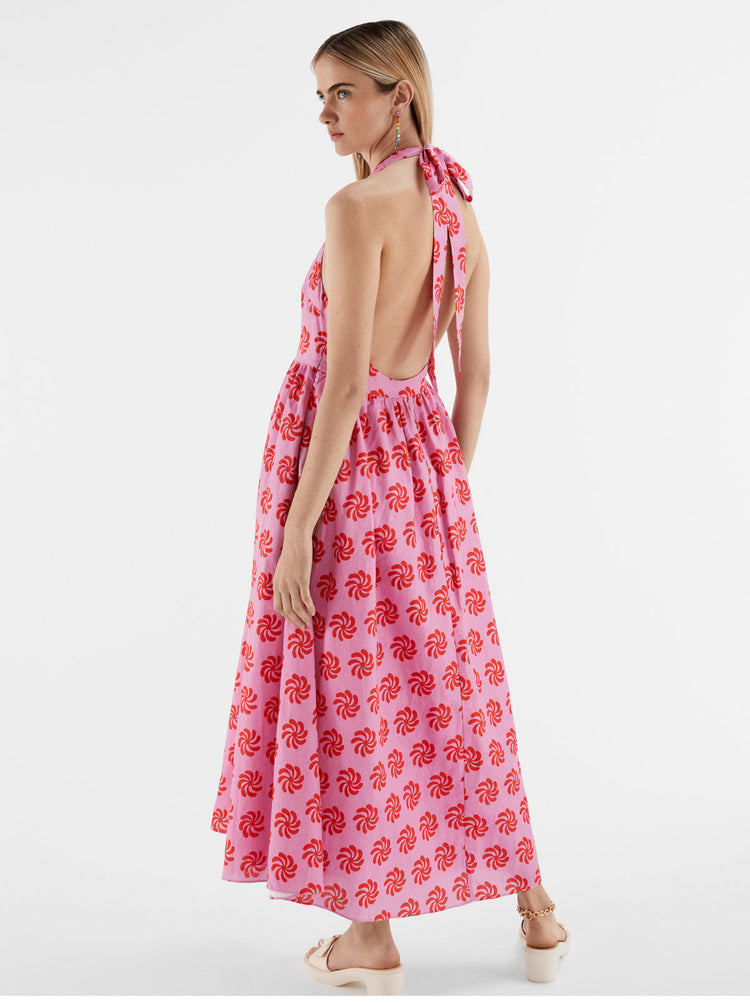 Freya Pink Geo Floral Halter Neck Maxi Dress By KITRI Studio